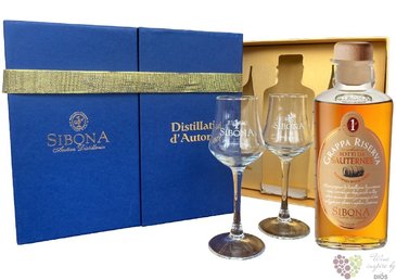 Grappa Riserva „ Botti da Sauternes ” glass set Sibona Antica 44% vol.  0.50 l