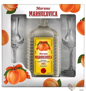 Meruňkovice „ Maruna exclusive ” 2glass set Slovak apricot brandy Old Herold 45% vol.  0.70 l