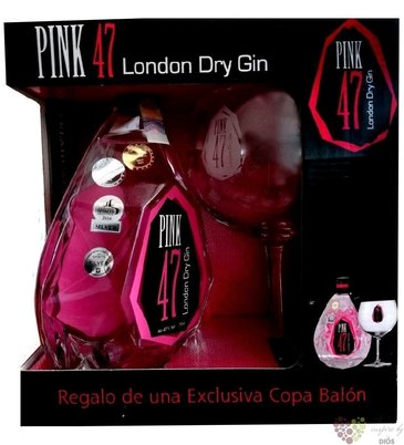 Old S.Andrew Pink „ Royal ” glass set dry Scotch gin 40% vol.  0.70 l