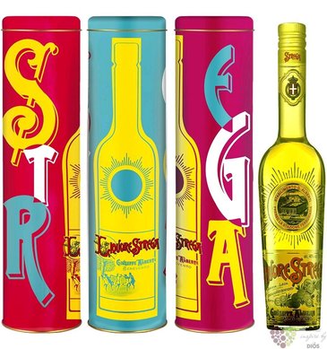 Strega „ Original “ metal box Italian ancient herbal liqueur Giuseppe Alberti 40% vol.  0.70 l