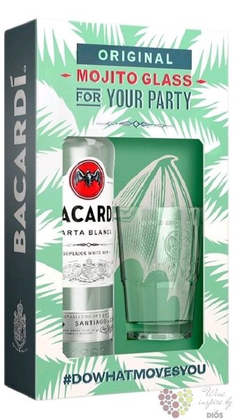 Bacardi „ Carta blanca ” glass set white Cuban rum 37.5% vol.  0.70 l