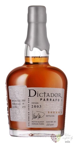 Dictador 2003 „ Parrafo Borbón ” unique Colombian rum 41% vol. 0.70 l