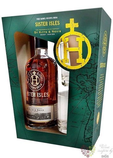 Sister Isles wine barrels reserve  West Indies  glass set St. Kitts &amp; Nevis 40% vol.  0.70 l
