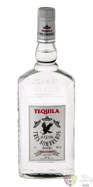 Tres Sombreros  Silver  Mexican tequila 38% vol  1.00 l