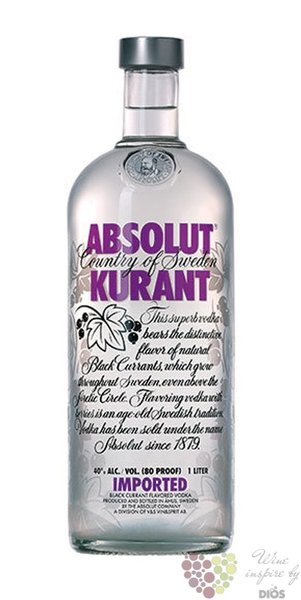 Absolut flavor  Kurant  country of Sweden Superb vodka 40% vol.  1.00 l
