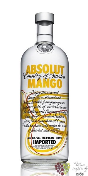 Absolut flavor „ Mango ” country of Sweden Superb vodka 40% vol.    0.70 l
