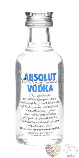 Absolut „ Blue ” country of Sweden superb vodka 40% vol.   0.05 l