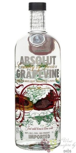 Absolut flavor  Grapevine  country of Sweden Superb vodka 40% vol.  1.00 l