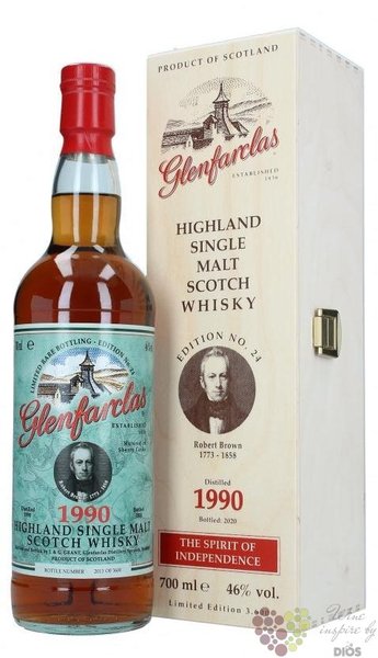 Glenfarclas famous Scots 1990 „ Robert Brown ed.no.24 ” Speyside whisky 46% vol.  0.70 l
