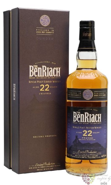 BenRiach „ Dunder rum cask ” aged 22 years Speyside whisky 46% vol.  0.70 l