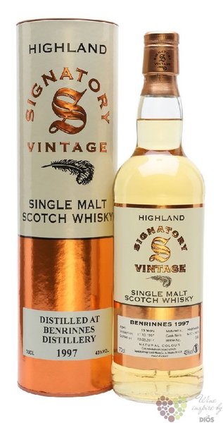 Benrinnes 1997 „ Signatory Vintage ” aged 18 years Speyside whisky 43% vol.  0.70 l