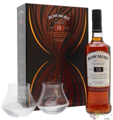Bowmore „ Sherry cask ” aged 15 years glass set Islay whisky 43% vol. 0.70 l