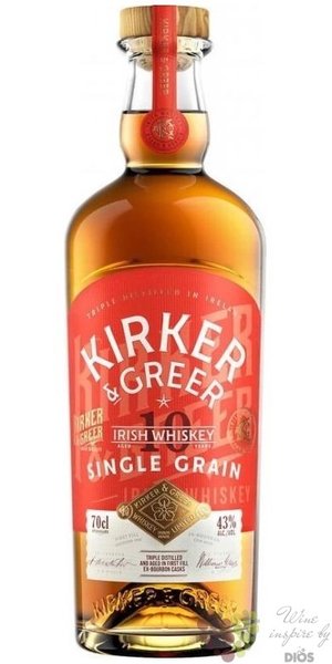 Kirker &amp; Greer „ Single grain ” aged 10 years Irish whiskey 43% vol.  0.70 l